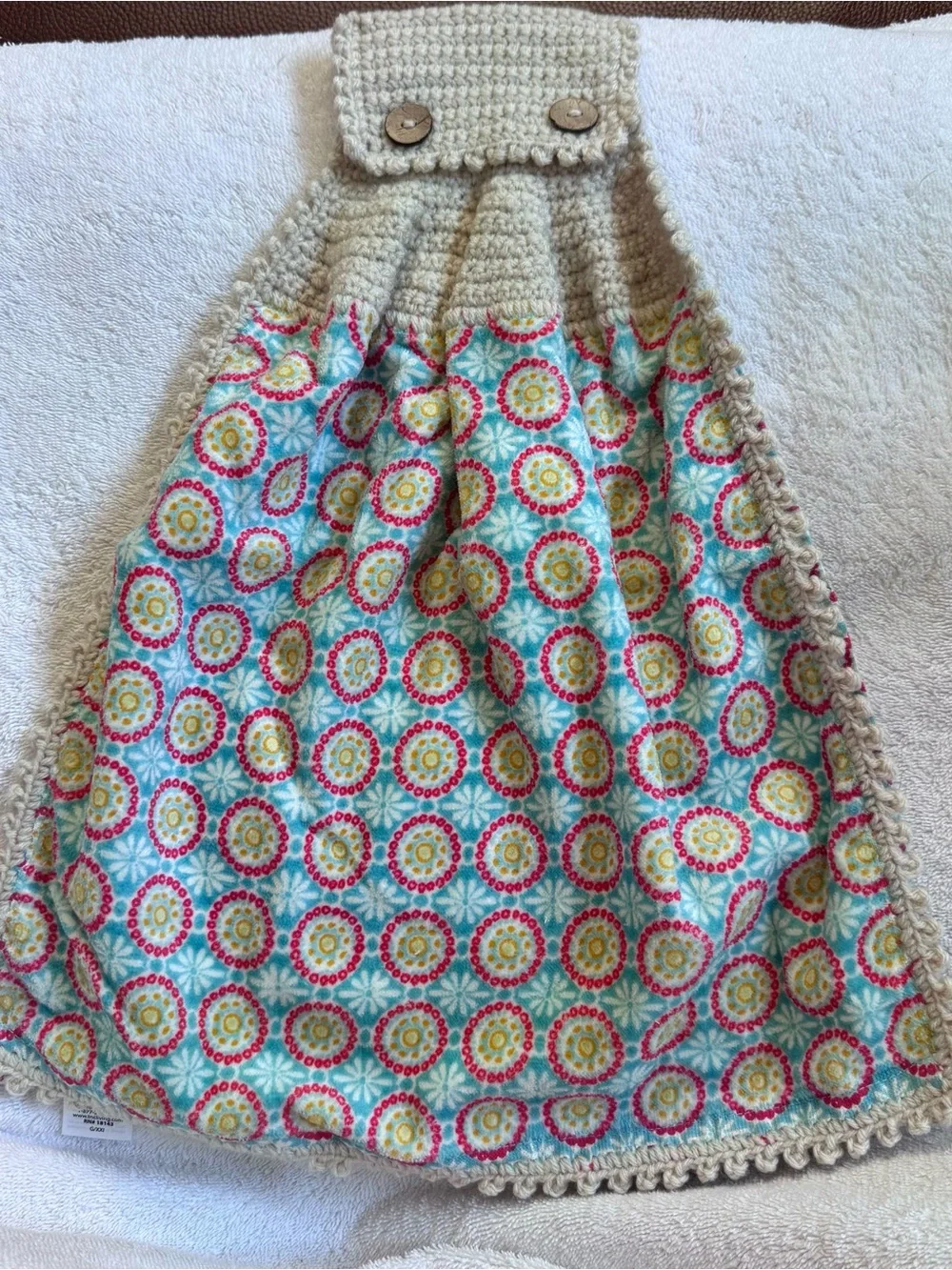Pioneer Woman Aqua Medallion Crochet Hanging Kitchen Towel
